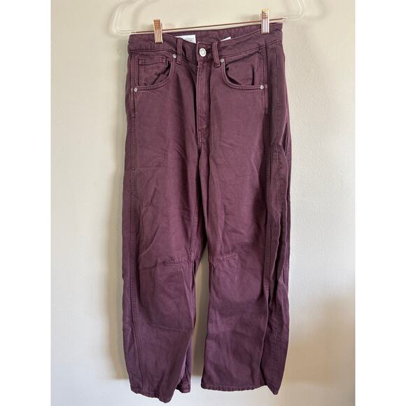Zara Cranberry Denim Straight Wide Leg Pants 34 (US size 2) - Picture 1 of 7